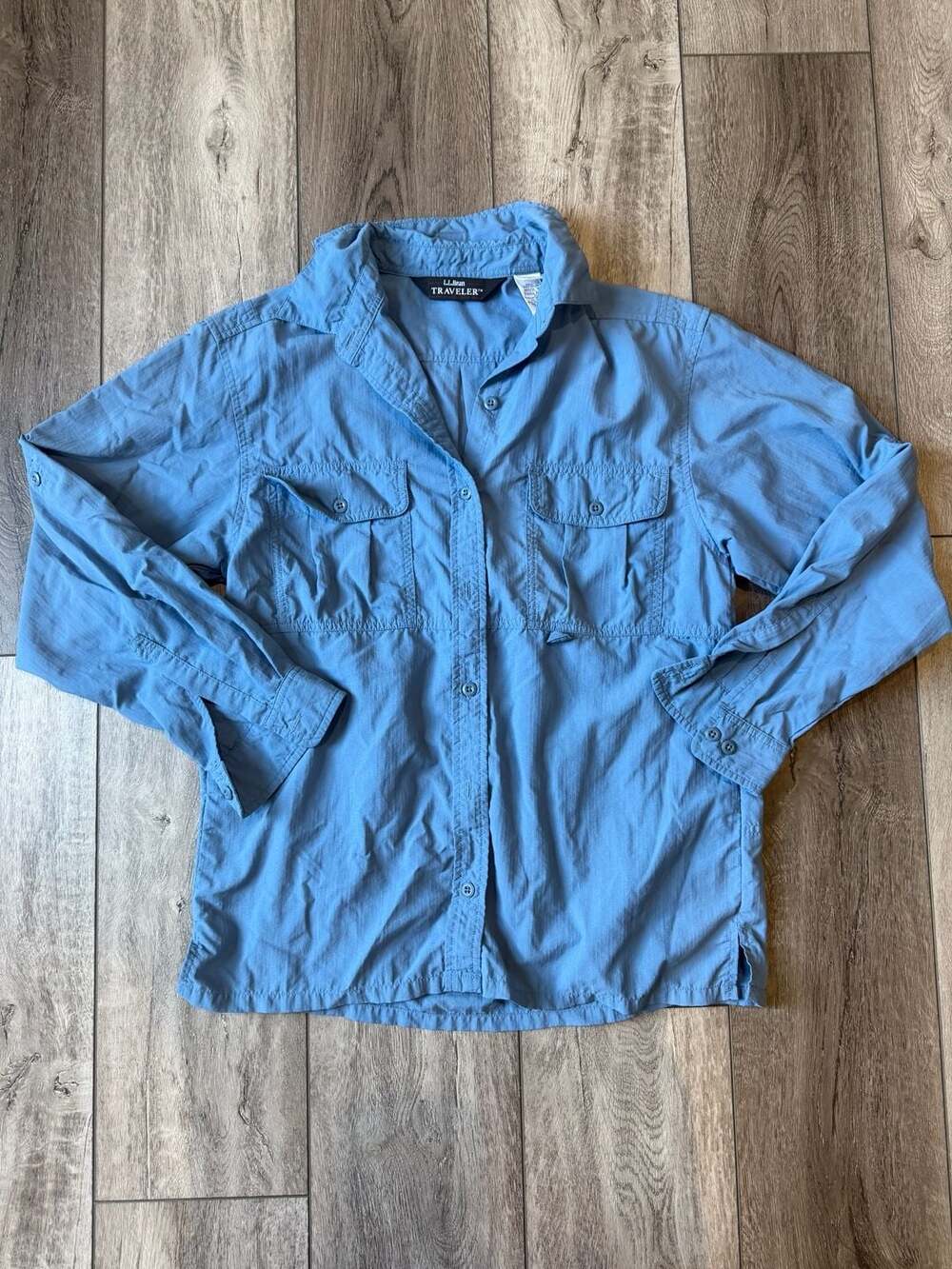LL Bean Traveler Vintage Womens  Nylon Long Sleeve Button Down Utility Shirt